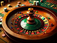 wooden equipped casino roulette table