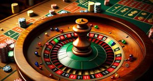wooden equipped casino roulette table