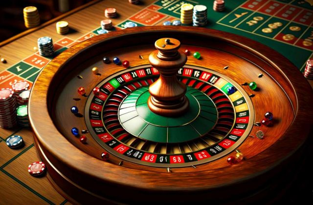 wooden equipped casino roulette table